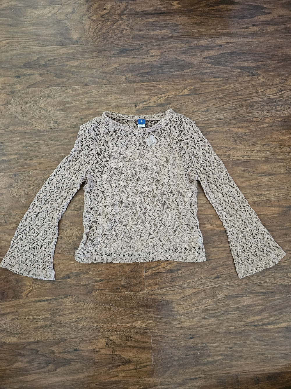 Old Navy Beige Crochet Knit Long-Sleeve Top